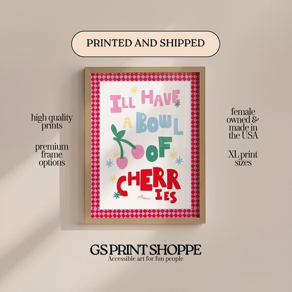 I Will Have A Bowl Of Cherries Colorful Gingham Kitchen Wall Art