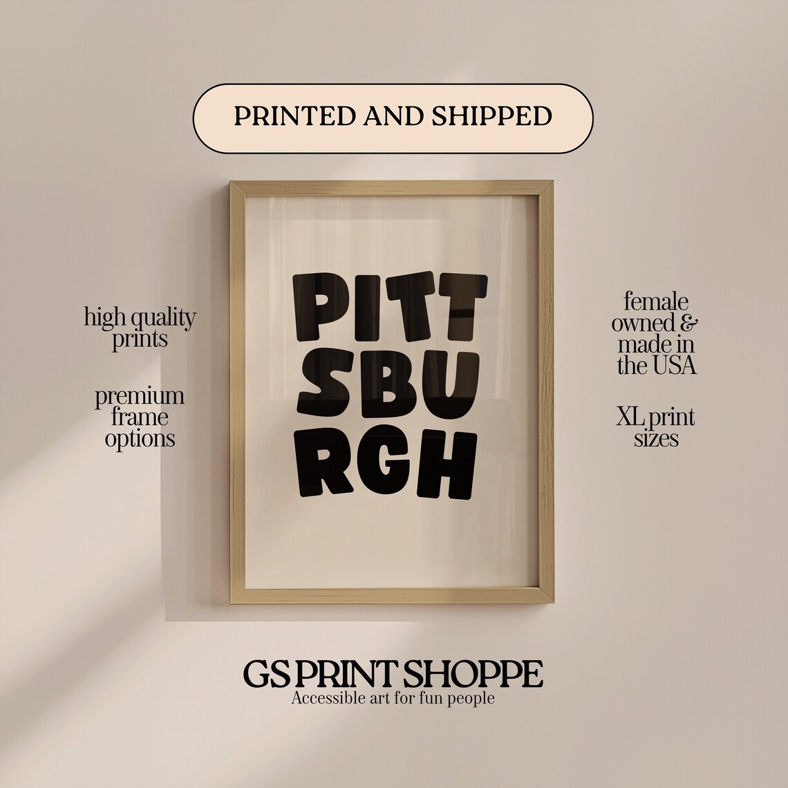 Pittsburgh Bold Black Typography Minimalist City Wordmark Art Poster