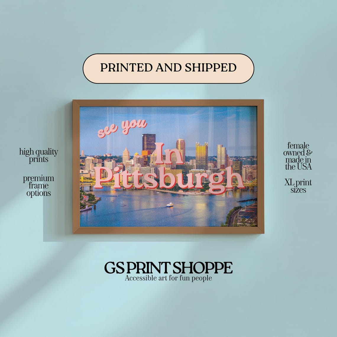 See You in Pittsburgh Retro Skyline River Typography City Art Poster