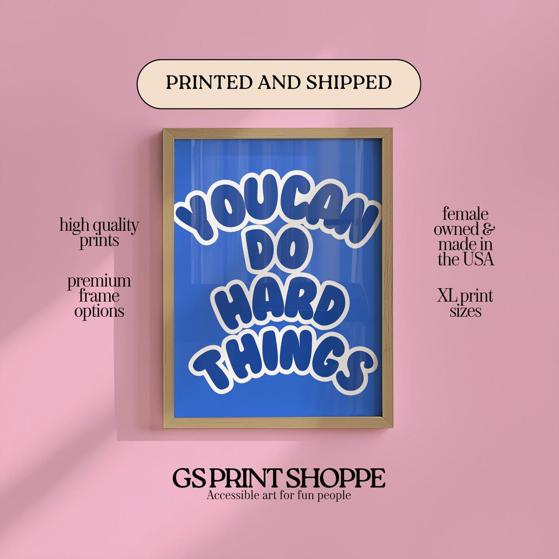 You Can Do Hard Things Bold Blue Bubble Letter Quote Gift Poster