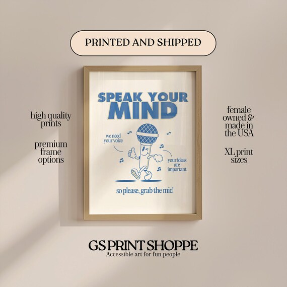 Speak Your Mind Singing Microphone Blue Retro Inspirational Poster