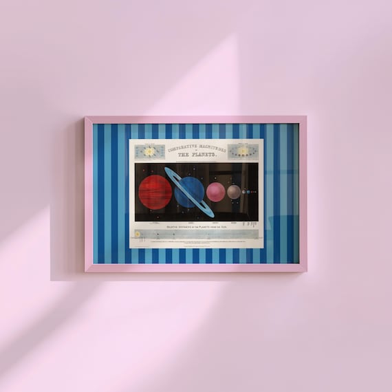 Eclectic Nursery Print Planets Art Kids Room Wall Boys Decor Blue Gender Neutral Outer Space Home