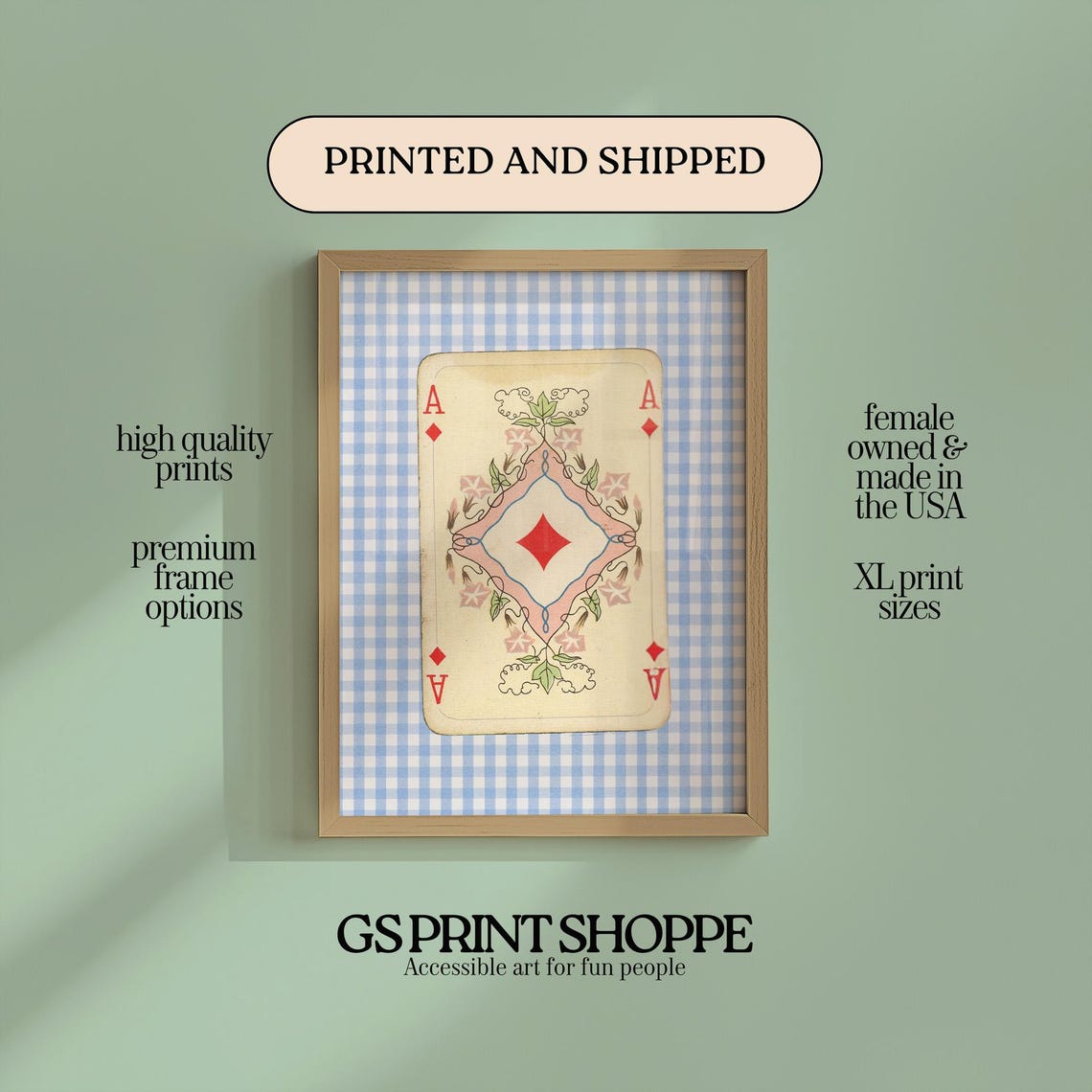 Ace of Diamonds Vintage Playing Card Botanical Floral Poster