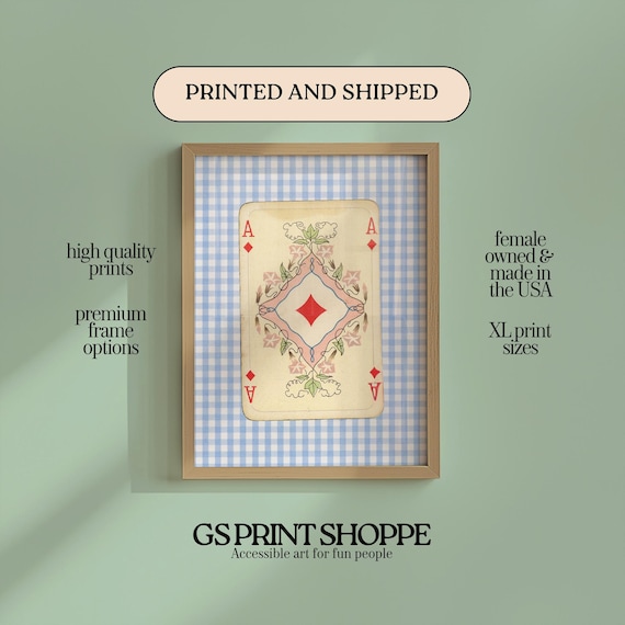 Ace of Diamonds Vintage Playing Card Botanical Floral Poster
