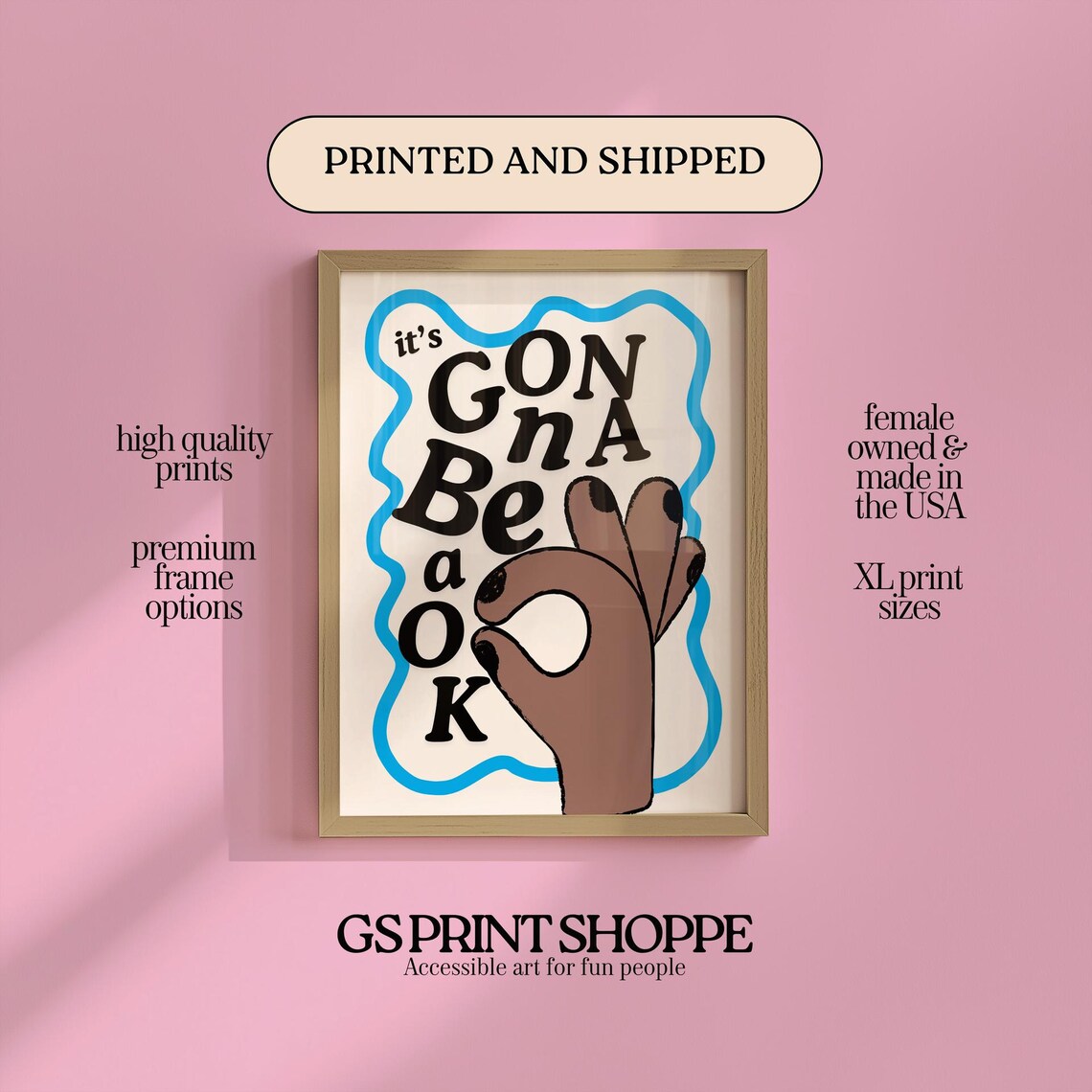 Its Gonna Be Ok Peace Sign Hand Retro Bold Quote Typography Poster