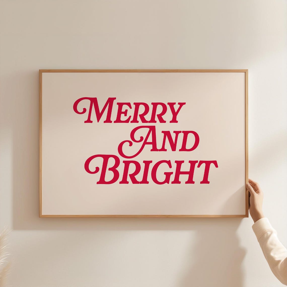 Merry And Bright Red Script Cream Holiday Typography Christmas Poster