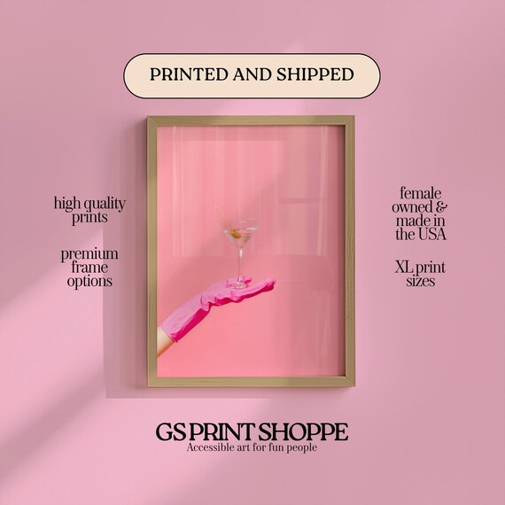 Pink Glove Holding Martini Glass Chic Cocktail Photography Print