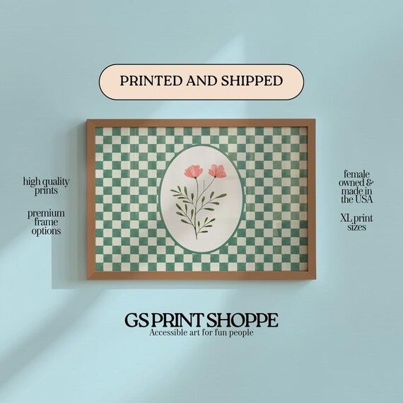 Coral Carnation Checker Horizontal Art Print