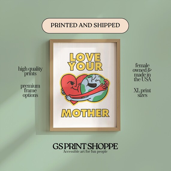 Love Your Mother Earth Retro Cartoon Environmental Quote Poster