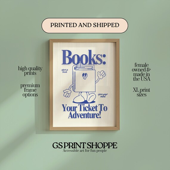 Books Your Ticket To Adventure Cute Retro Book Character Poster