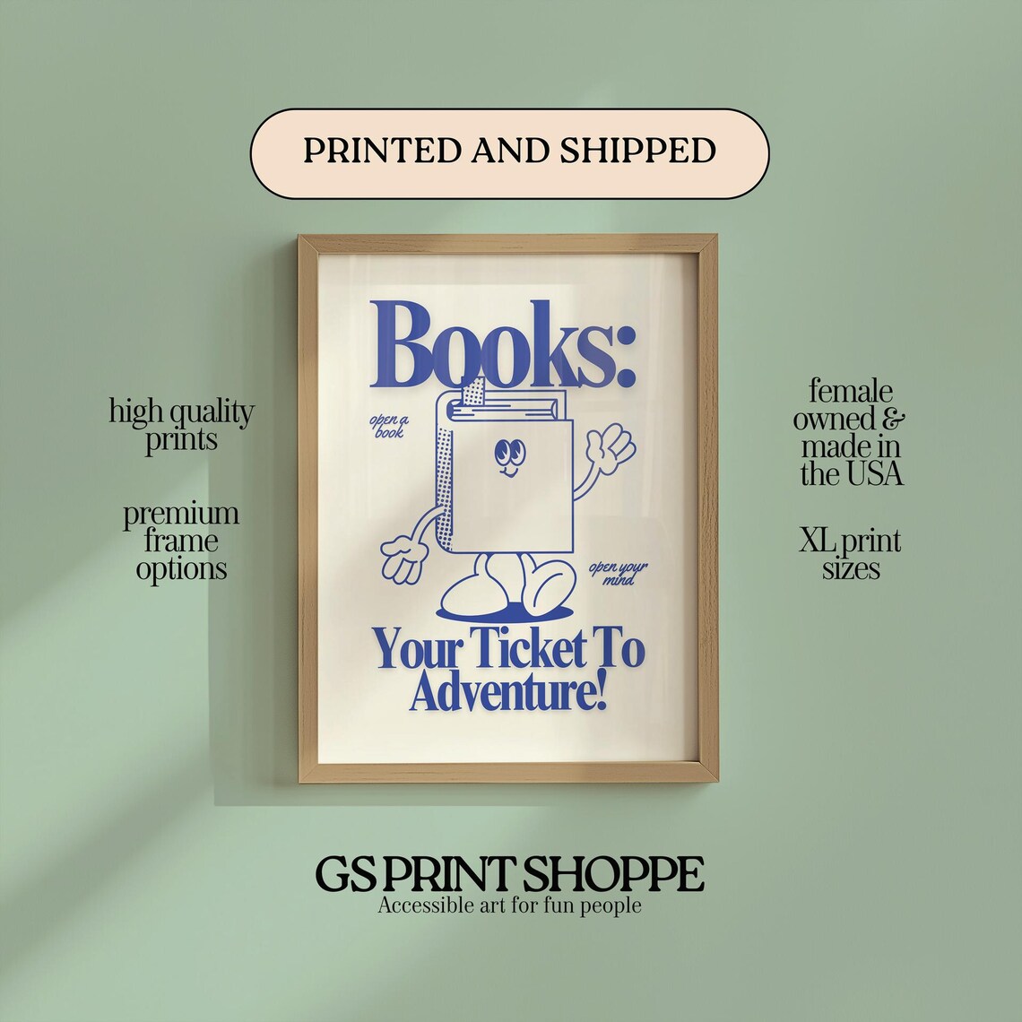 Books Your Ticket To Adventure Cute Retro Book Character Poster