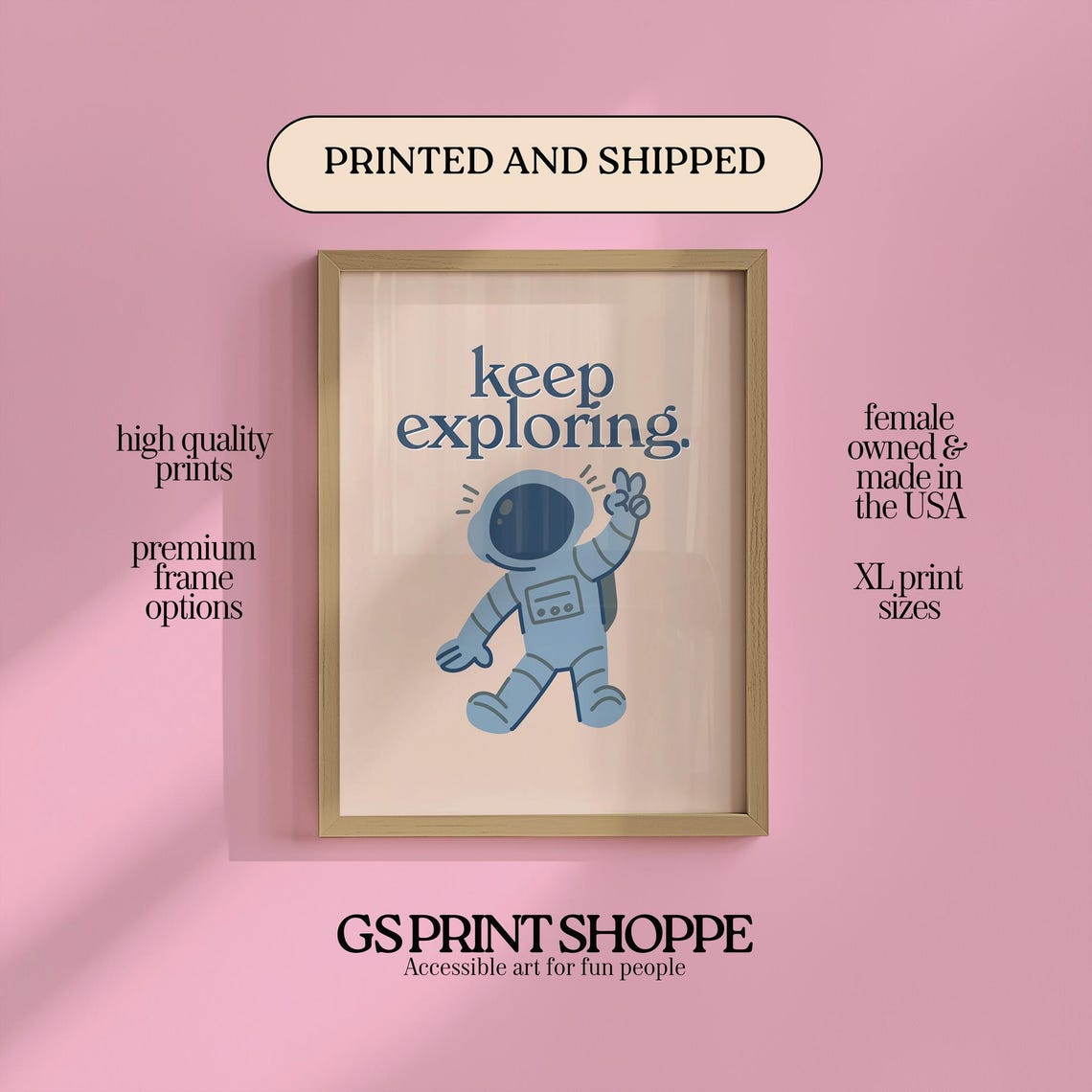 Keep Exploring Cute Astronaut Cartoon Motivation Quote Wall Art