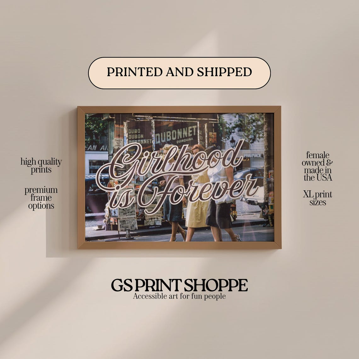 Girlhood Is Forever Script Quote over Vintage Paris Photo Print