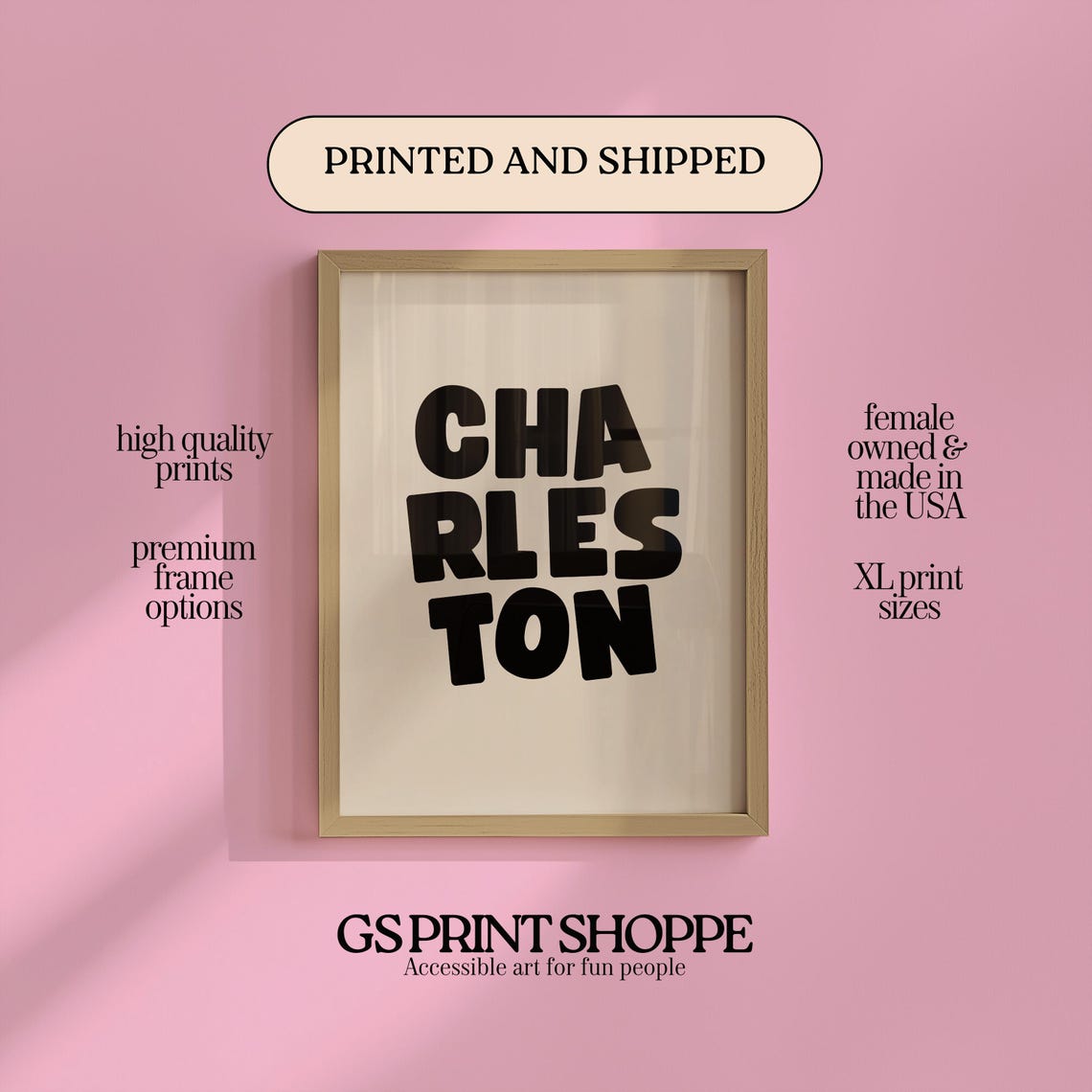 Charleston Bold Black Stacked Typography City Name Art Print