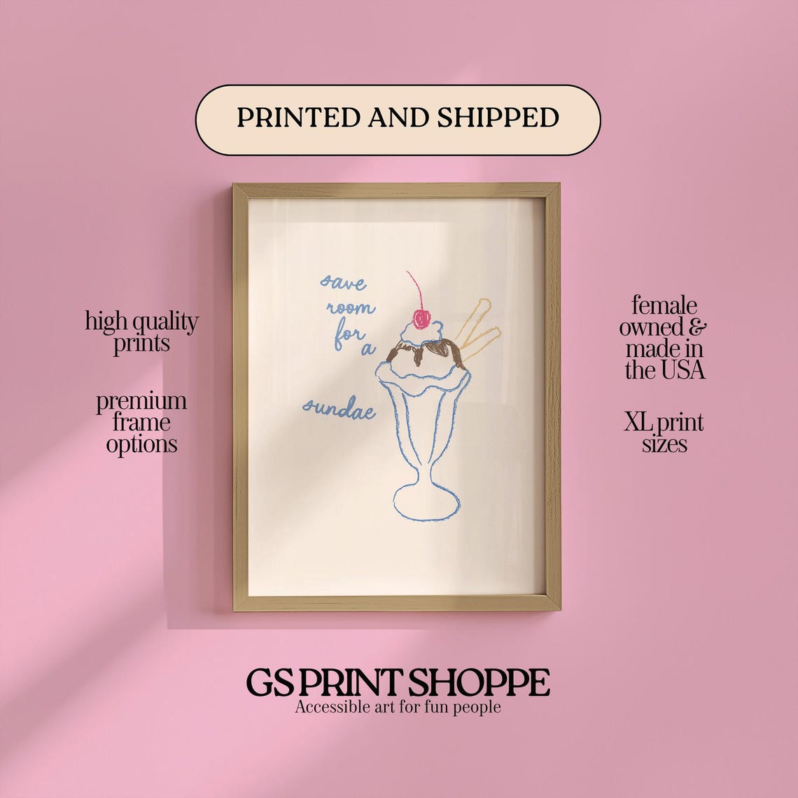 Save Room For A Sundae Ice Cream Sundae Dessert Quote Poster