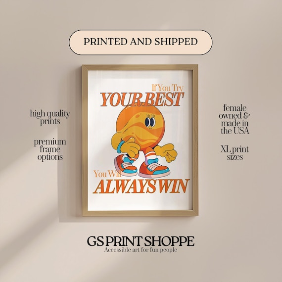 Retro Orange Mascot Try Your Best You Will Always Win Motivational Poster