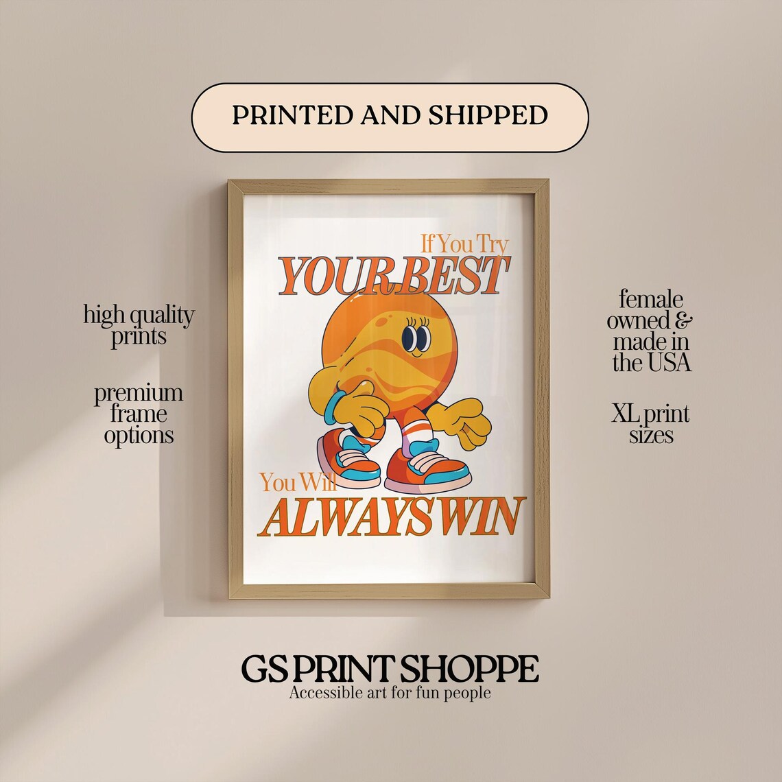Retro Orange Mascot Try Your Best You Will Always Win Motivational Poster