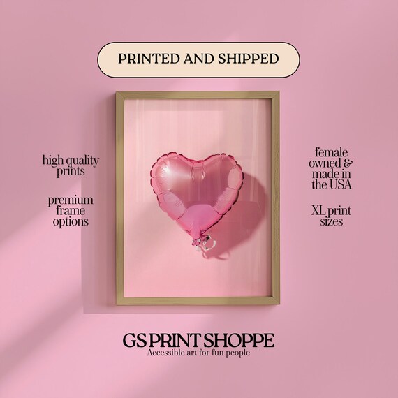 Shiny Pink Heart Foil Balloon On Soft Blush Background Poster