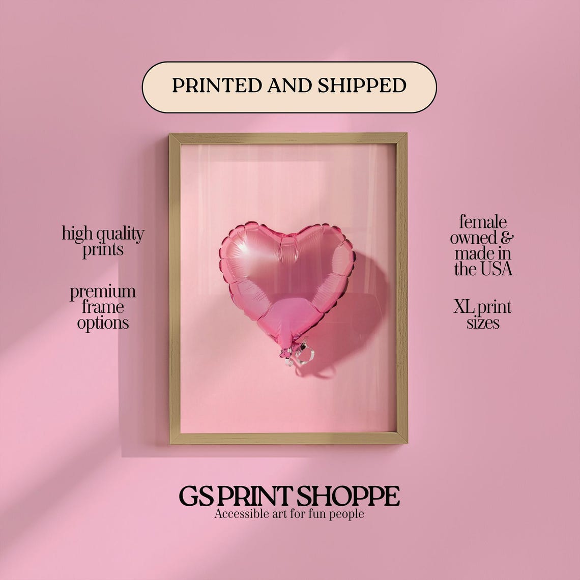 Shiny Pink Heart Foil Balloon On Soft Blush Background Poster