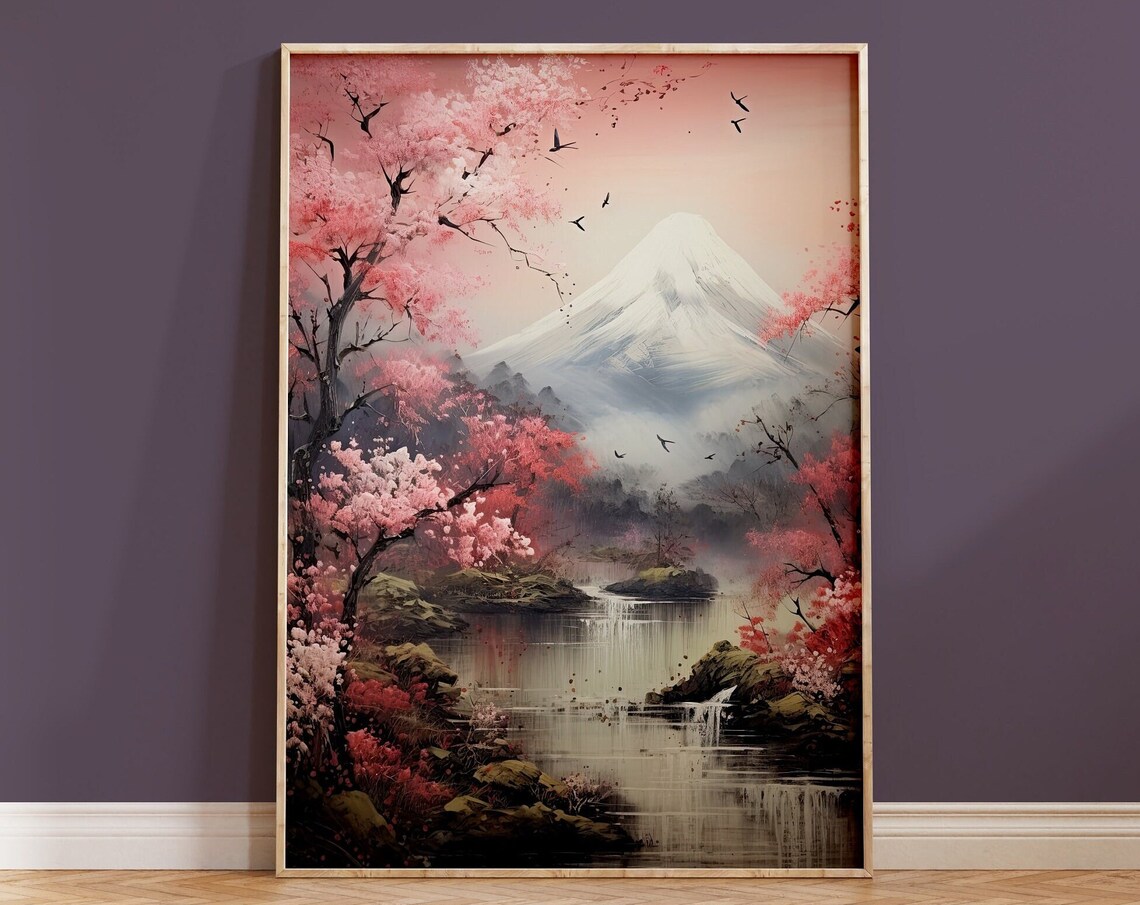 Mount Fuji Cherry Blossom Sakura Japanese Landscape Art Print