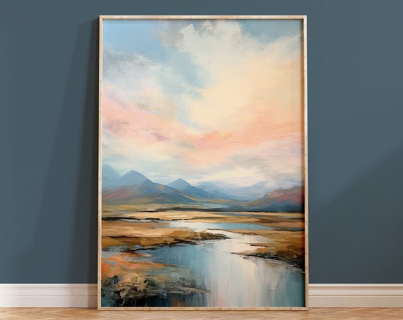 Simple Landscape Painting Print Serene Wall Art Contemporary Housewarming Gift Nature Art Boho Home Decor Neutral Scenery Brushstrokes