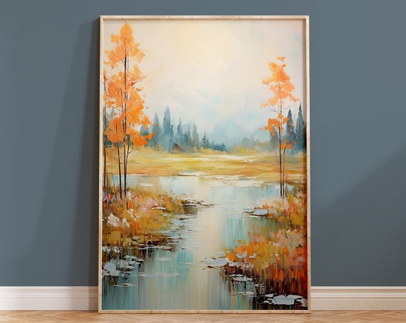 Landscape Painting Print Beautiful Wall Art Contemporary Housewarming Gift Nature Art Boho Home Decor Serene Neutral Scenery Brushstrokes