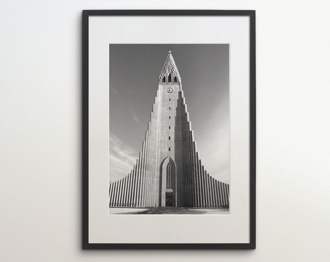 Iceland Reykjavik Church Travel Poster, Black White