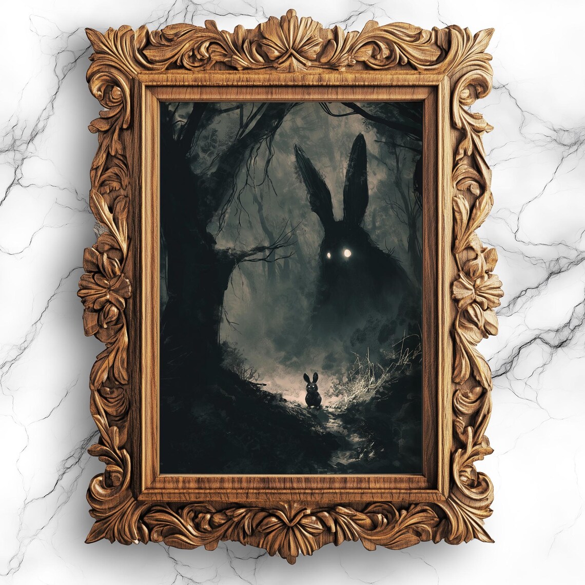 Haunting Rabbit Bunny In Forest Oil Painting Art For Home Decor Wall Ani3
