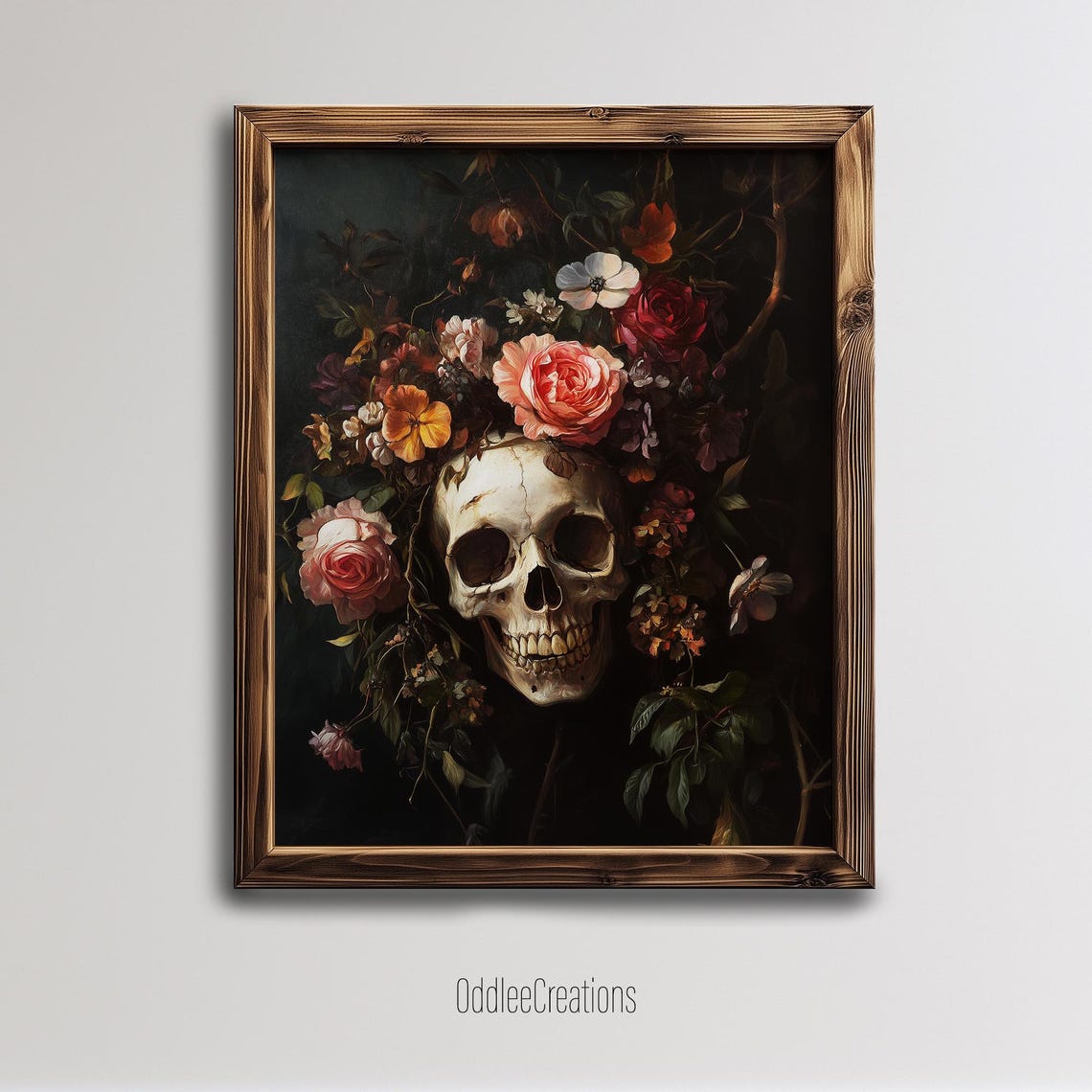 Gothic Skull Crowned With Roses In Dark Romantic Floral Poster