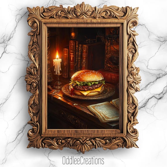 Fantasy Cleric Cheeseburger Artwork Oil Painting Dark Academia Whimsigoth Study Fod34