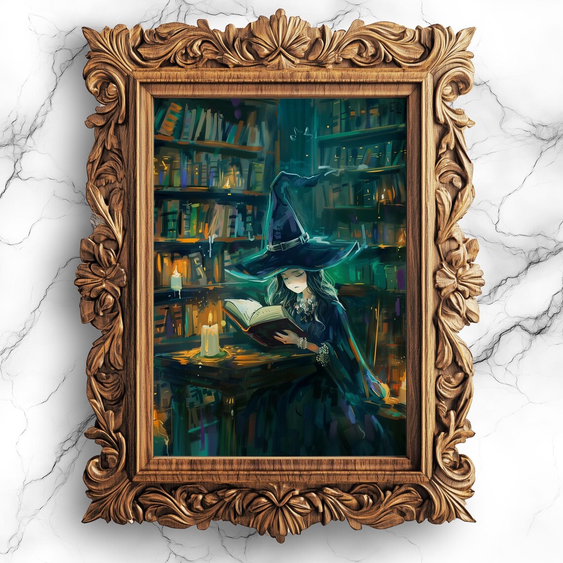 Charming Witch With Book In Enchanted Study Cute Wall Art For Nursery Kids Room Halloween Fantasy Home Decor Artwork Wit12