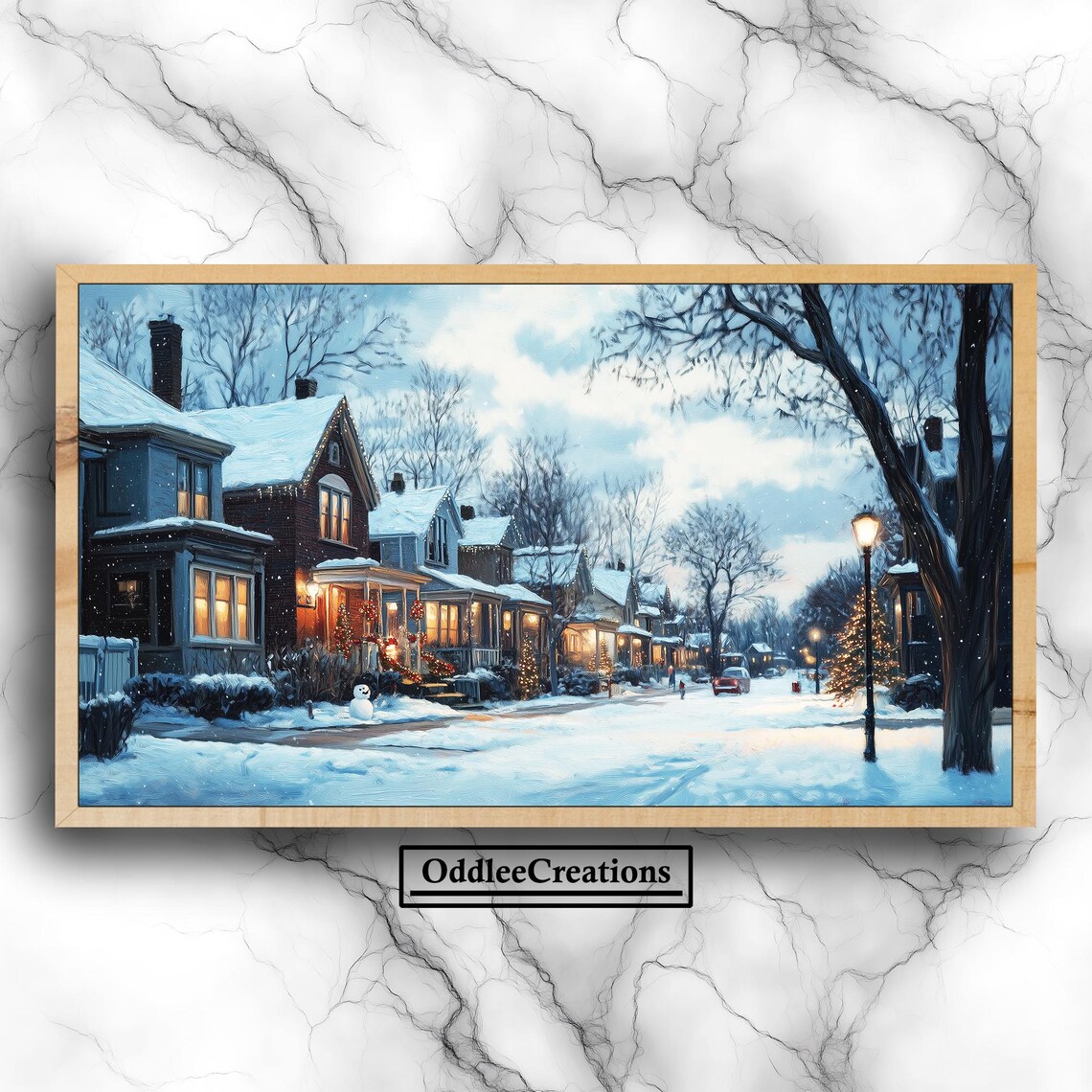 Cozy Snowy Christmas Village Street Winter Evening Scene Poster