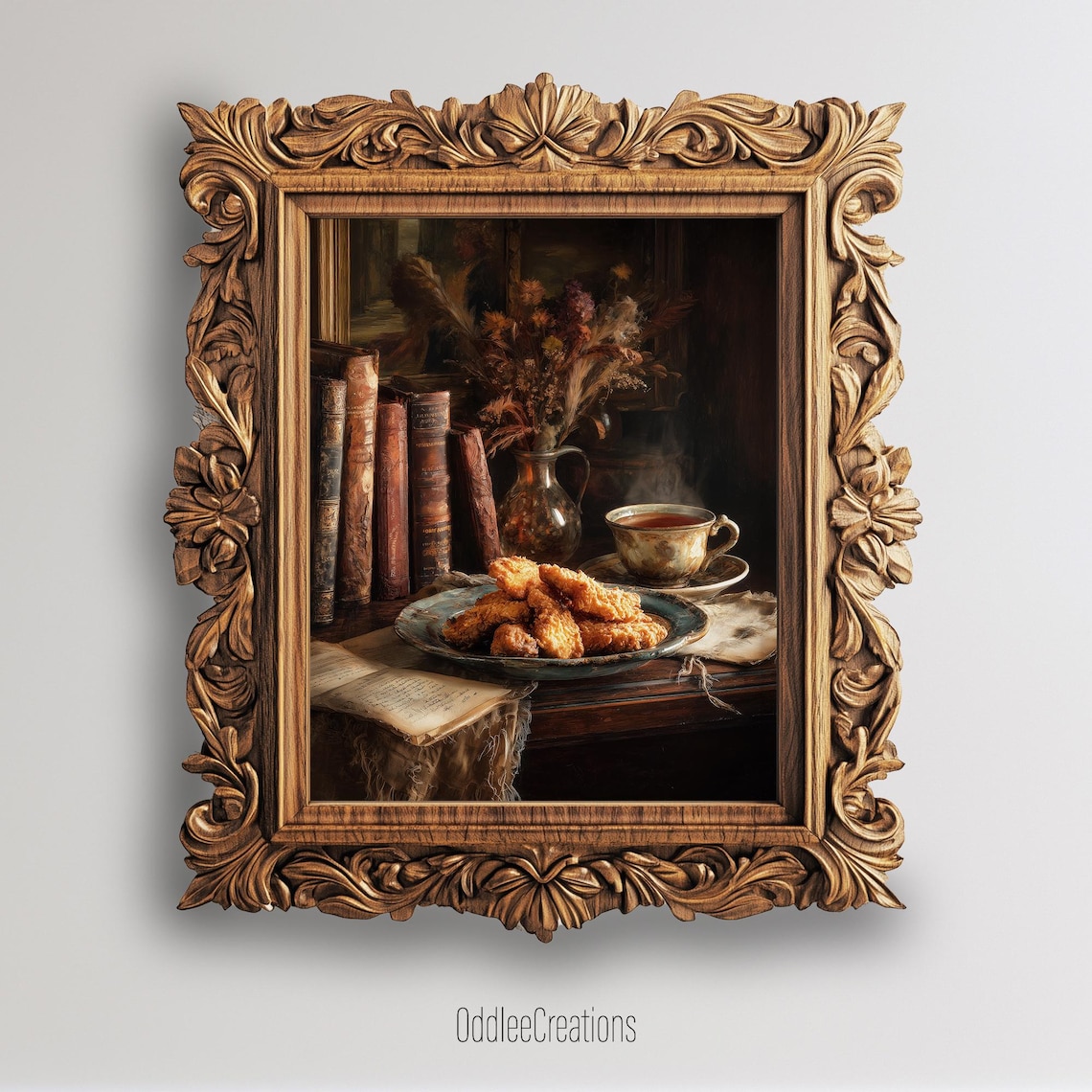 Chicken Tenders Oil Painting, Moody Kitchen Art