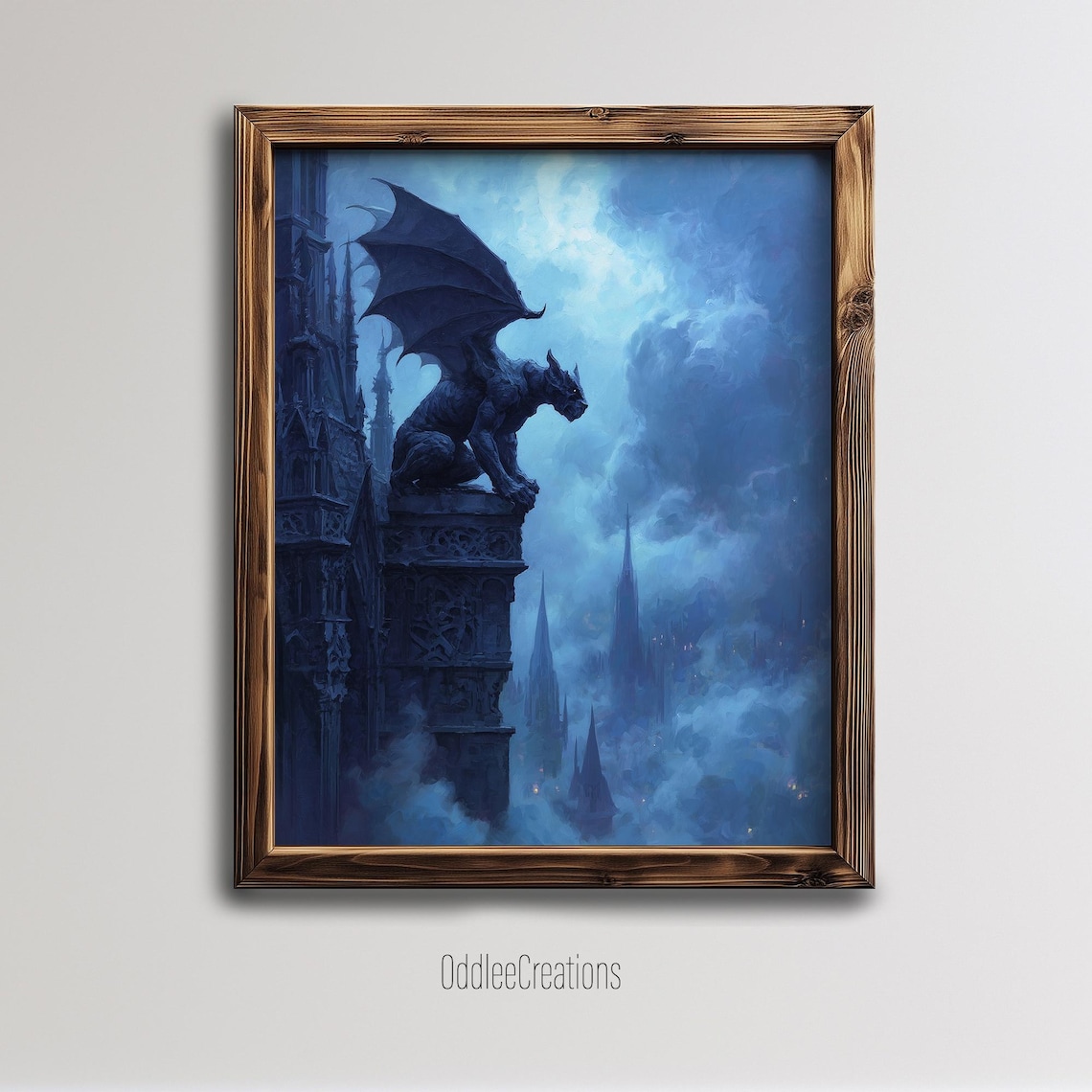 Gargoyle Castle Chimney Gothic Art Print, Dark Academia