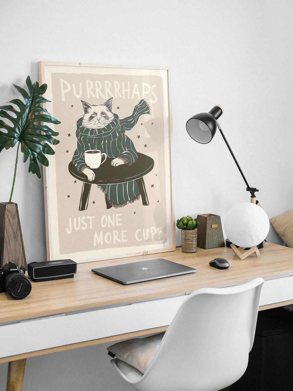 Purrrhaps Just One More Cup Funny Cat Coffee Kitchen Art Poster - Image 2
