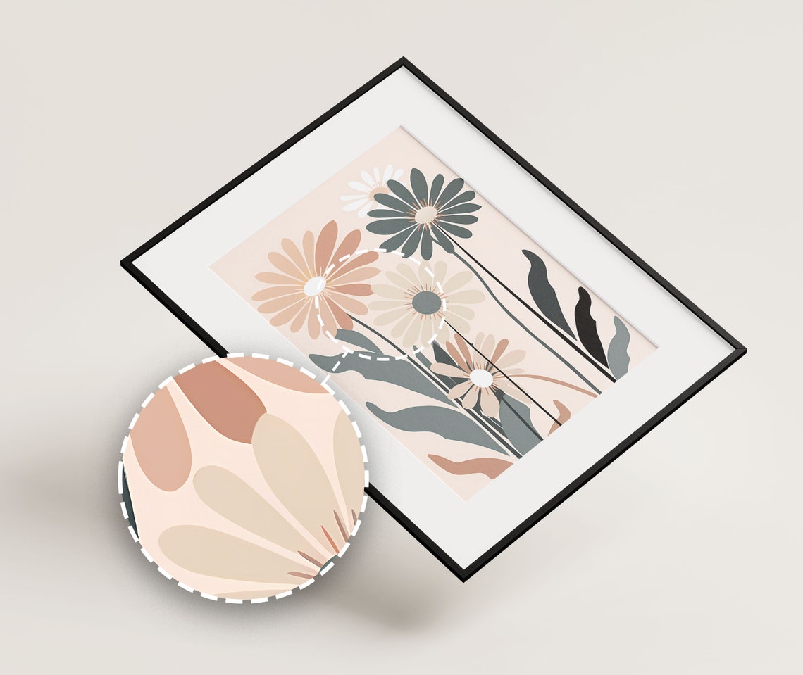 Blush And Slate Abstract Daisy Botanical Illustration Poster - Image 2