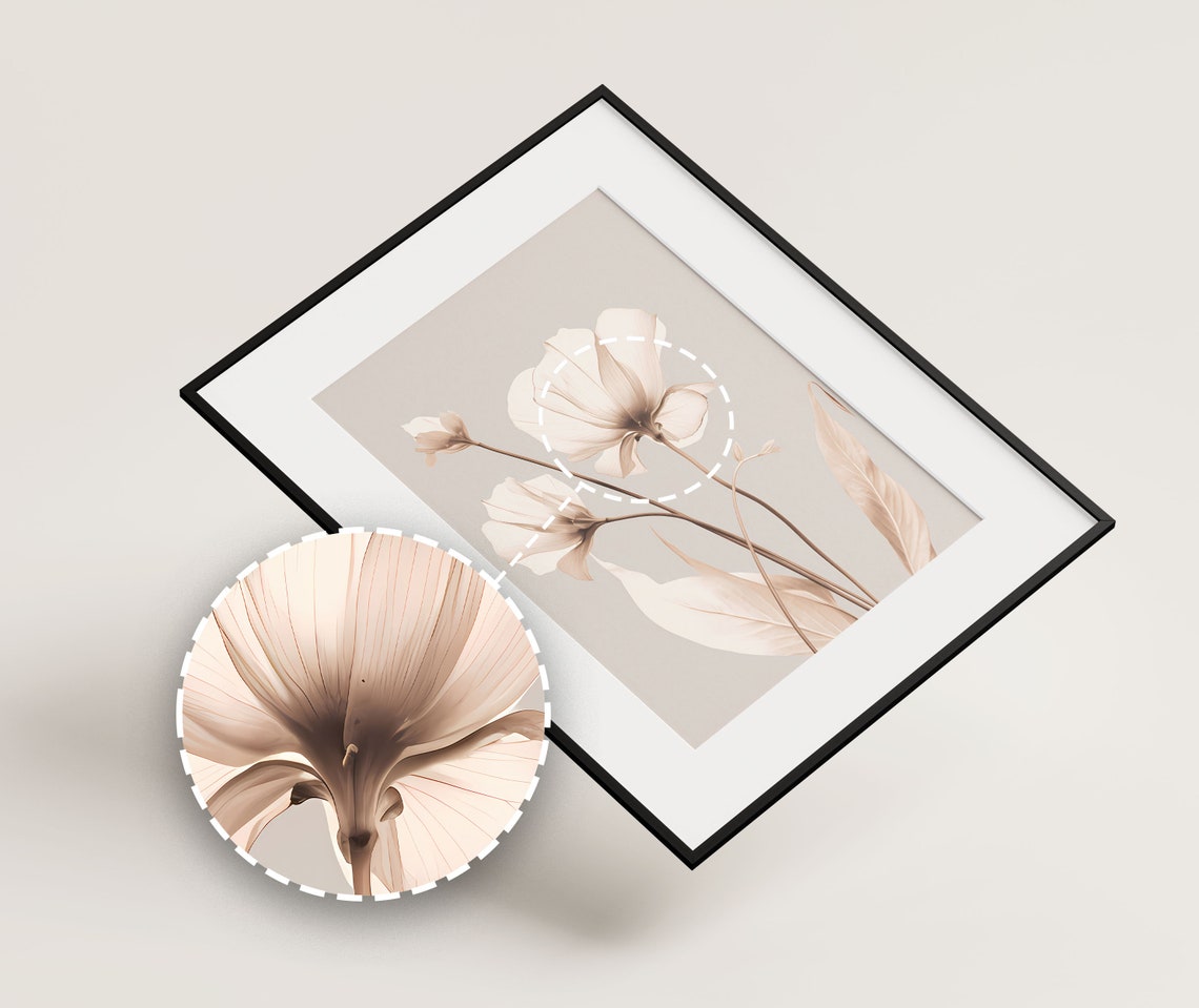 Cream Translucent Delicate Bloom Gray Background Botanical Poster - Image 2