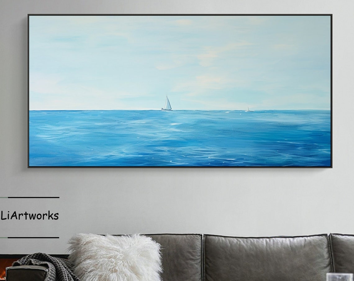 Two Sailboats On Serene Blue Ocean Minimalist Coastal Poster
