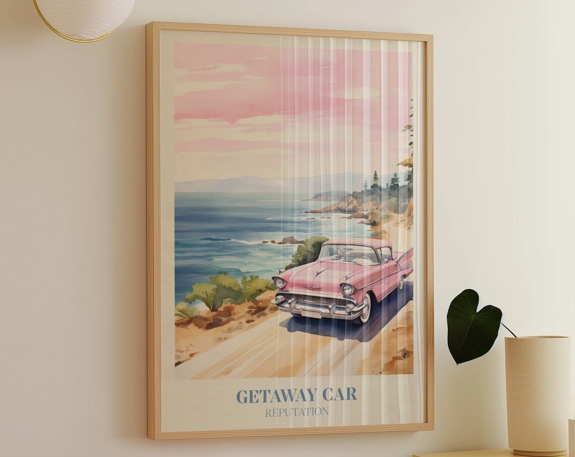 Getaway Car Watercolor Music Art Print, Girly Decor