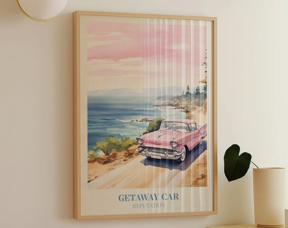 Getaway Car Watercolor Music Art Print, Girly Decor