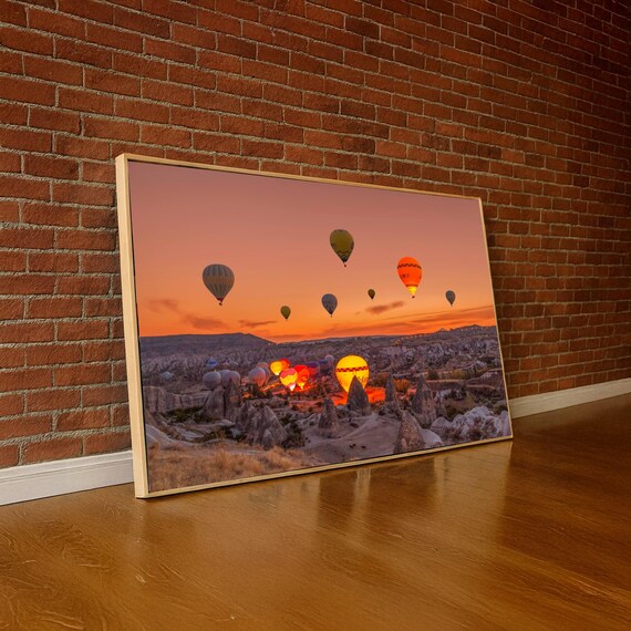 Hot Air Balloons Over Cappadocia Rock Valley Sunset Landscape Wall Art