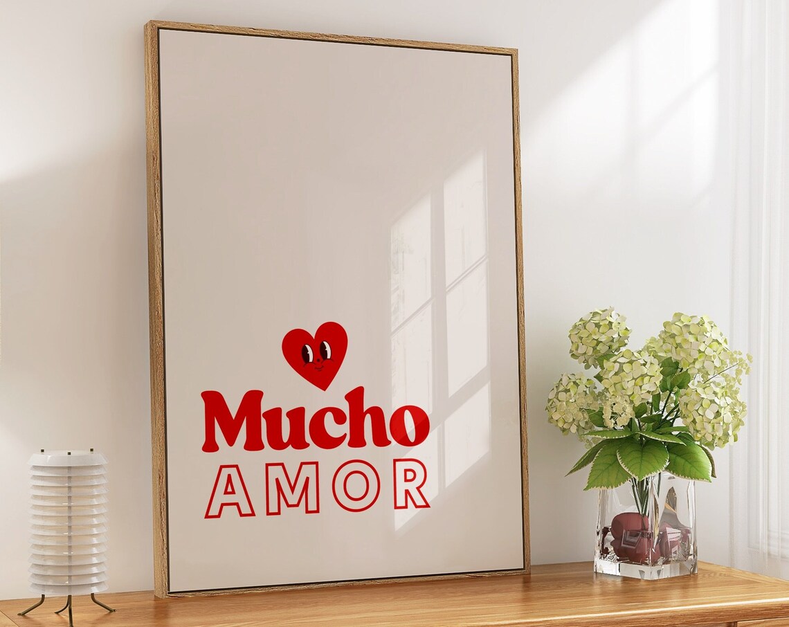 Mucho Amor Red Heart Love Quote Retro Typography Romantic Gift Poster