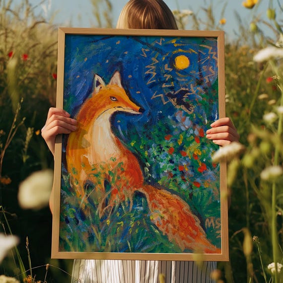 Moonlight Fox Boho Eclectic Art Print