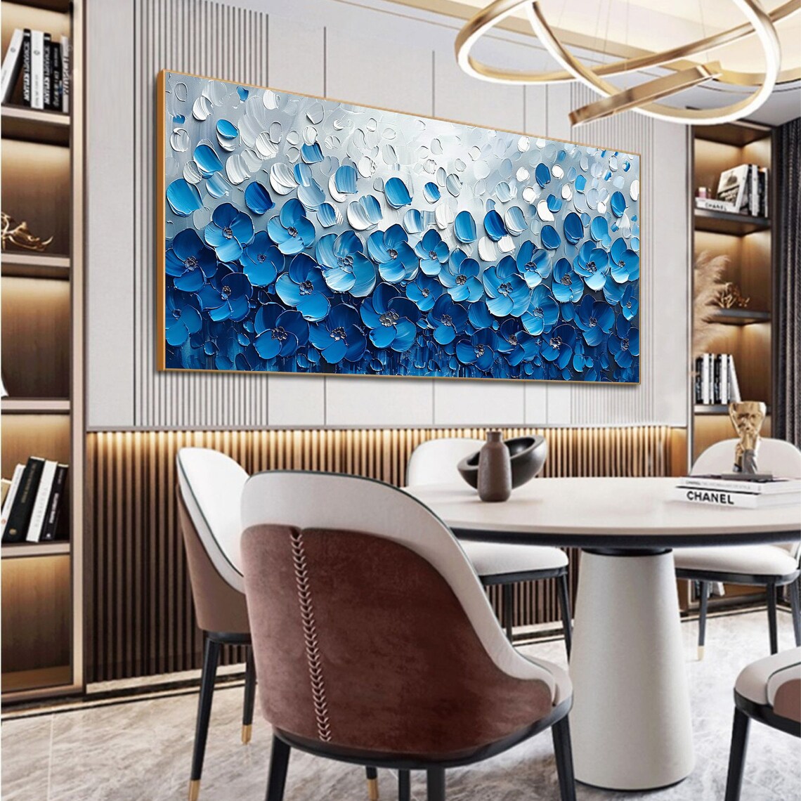 Blue and White Flower Field Ombré Gradient Impasto Floral Poster - Image 6