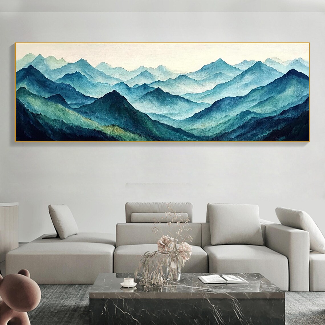 Layered Blue Mountain Ridges Panorama in Misty Teal Tones Poster - Image 5