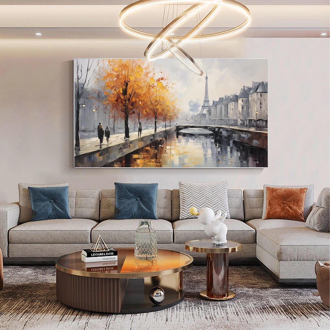 Paris Eiffel Tower Seine Autumn Trees Gray Street Art Painting Poster - Image 6