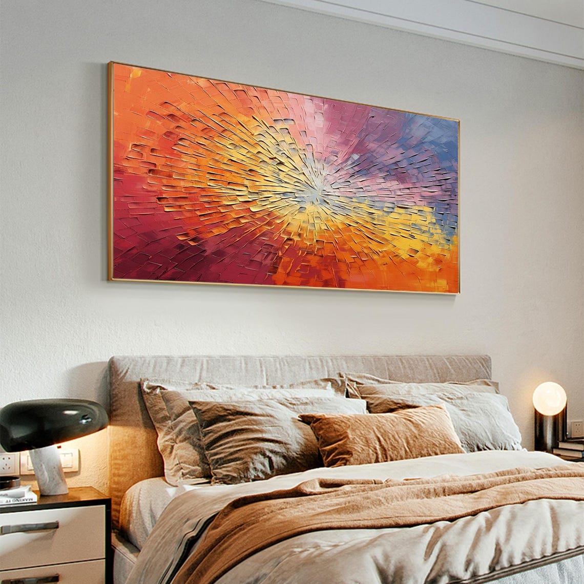 Multicolor Sunburst Radial Impasto Textured Abstract Painting Poster - Image 3