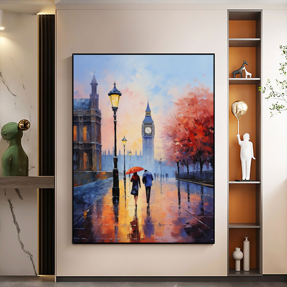 Evening London Promenade Big Ben Couple with Red Umbrella Poster - Image 4