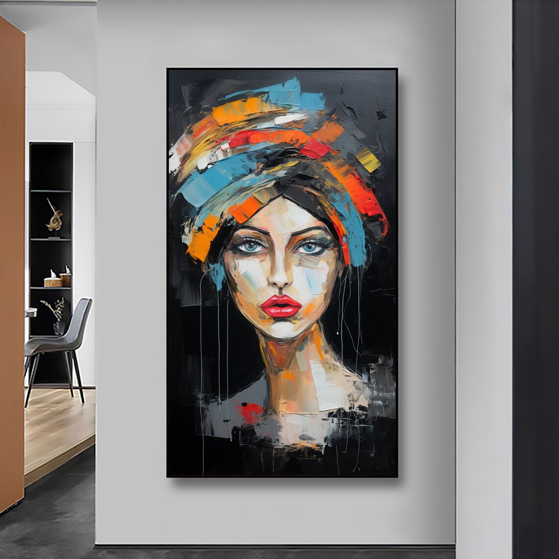 Woman Colorful Headscarf Abstract Portrait Vertical Painting Poster - Image 2