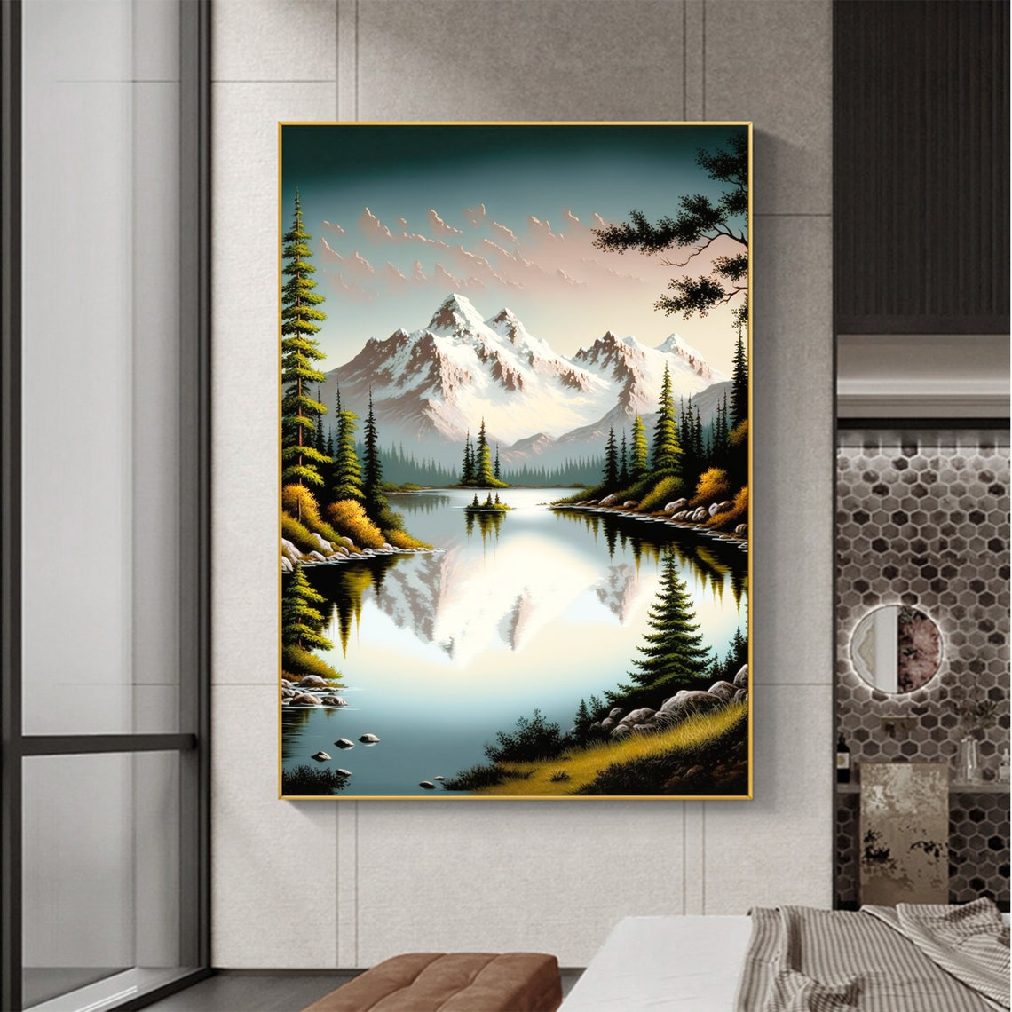 Alpine Mountain Lake Mirror Reflection with Pine Trees Poster - Image 7